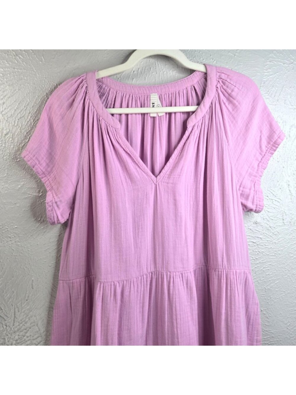 Pact Organic Cotton Gauze Mini Dress Purple Lilac Tiered Pocket Coastal Summer L - Picture 5 of 11